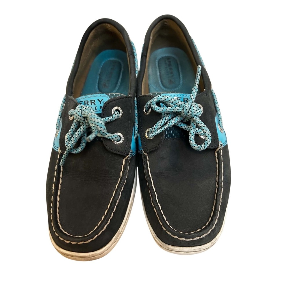 Sperry Top-Sider Women 6M Boat Shoes Black Blue Leather Mesh 9266743 CH73